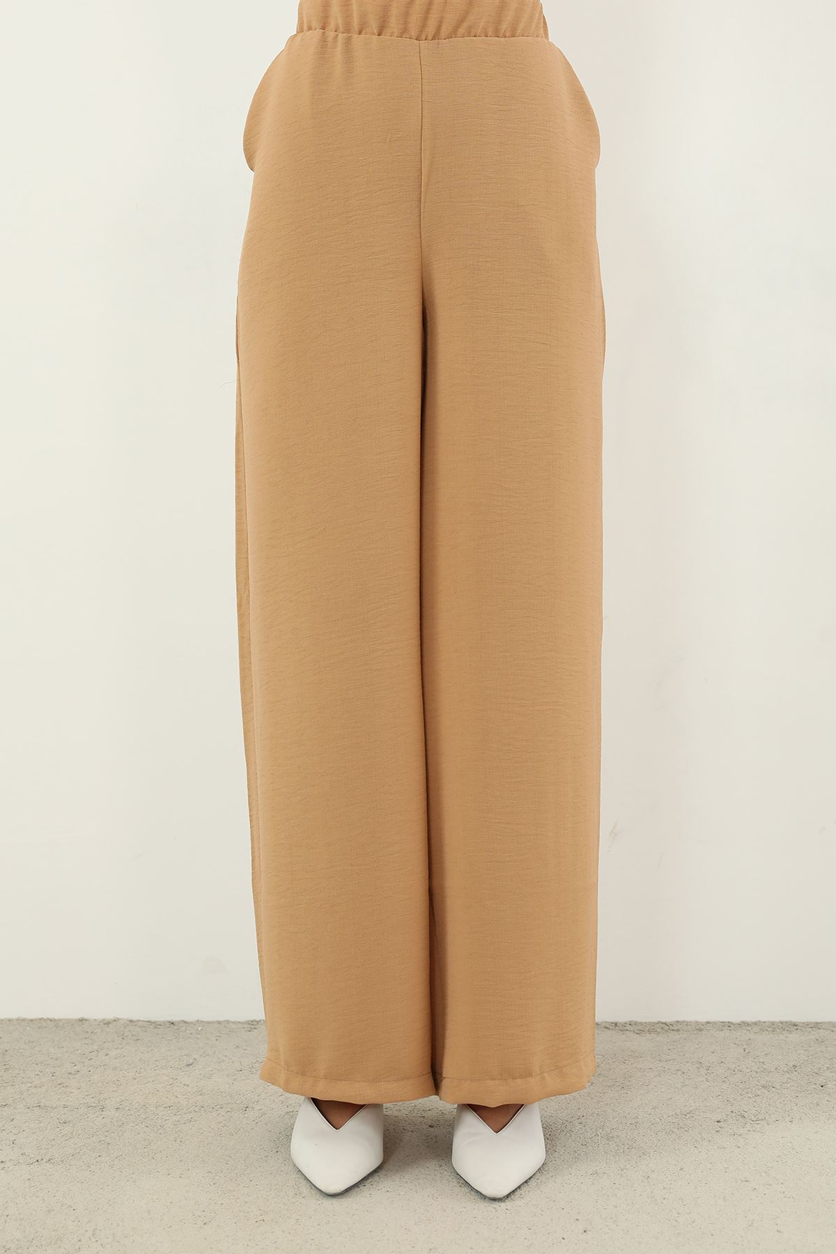 Çapraz Tunik Pantolon Takım-Camel