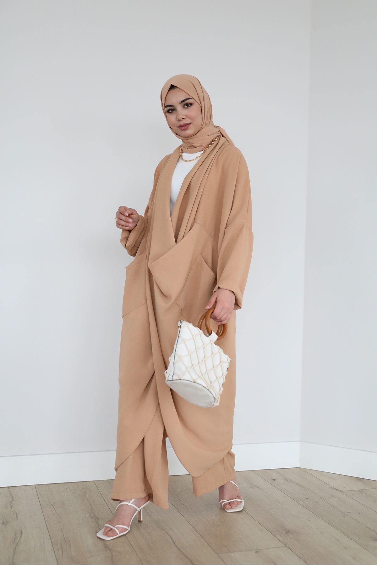 Çapraz Tunik Pantolon Takım-Camel