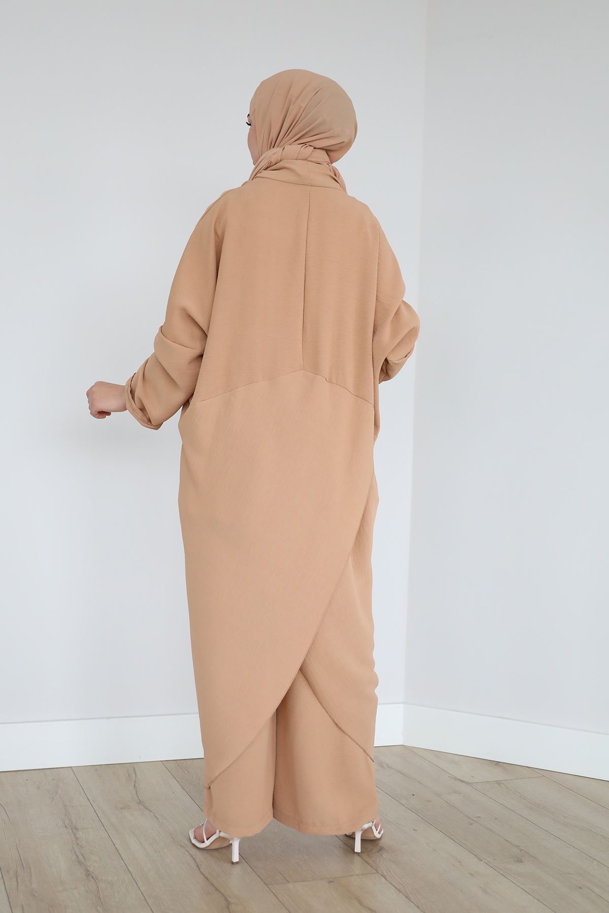 Çapraz Tunik Pantolon Takım-Camel