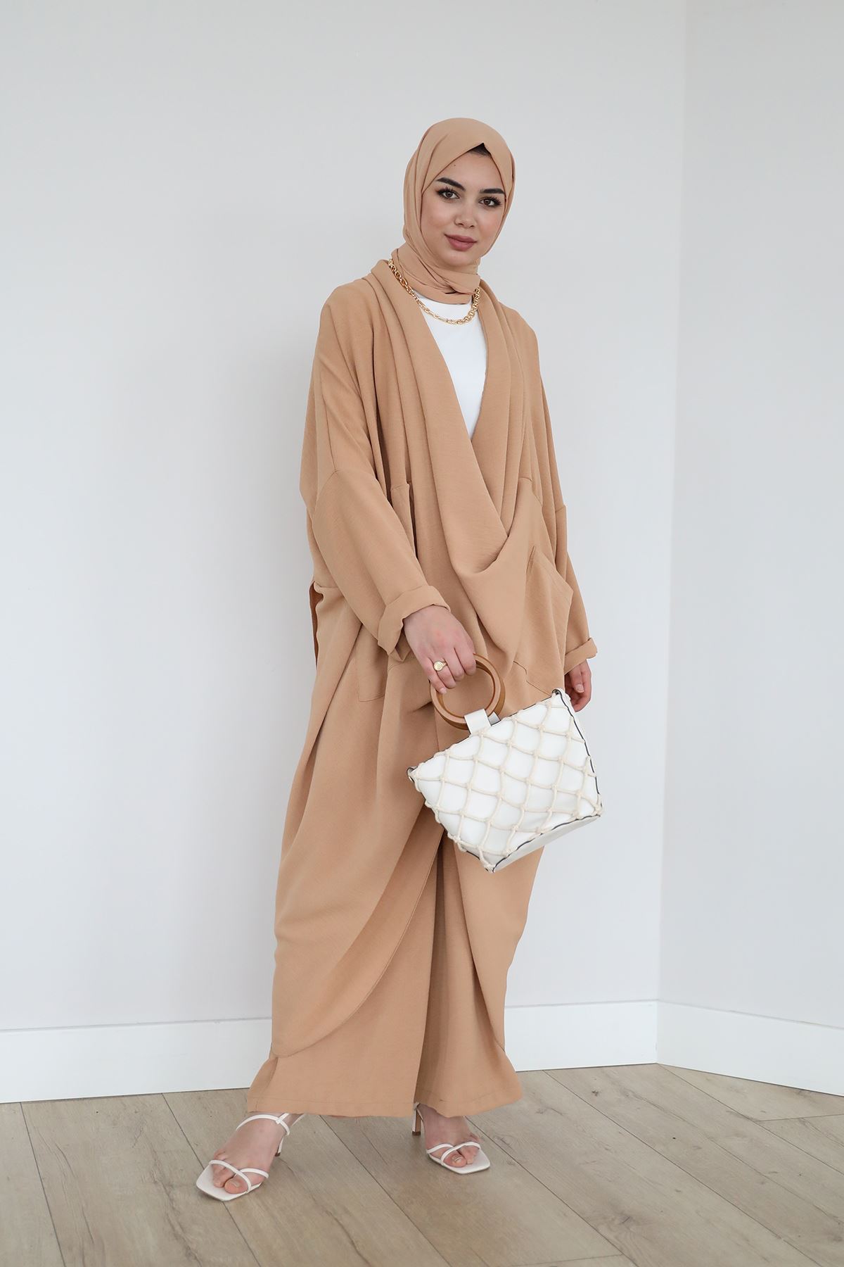 Çapraz Tunik Pantolon Takım-Camel