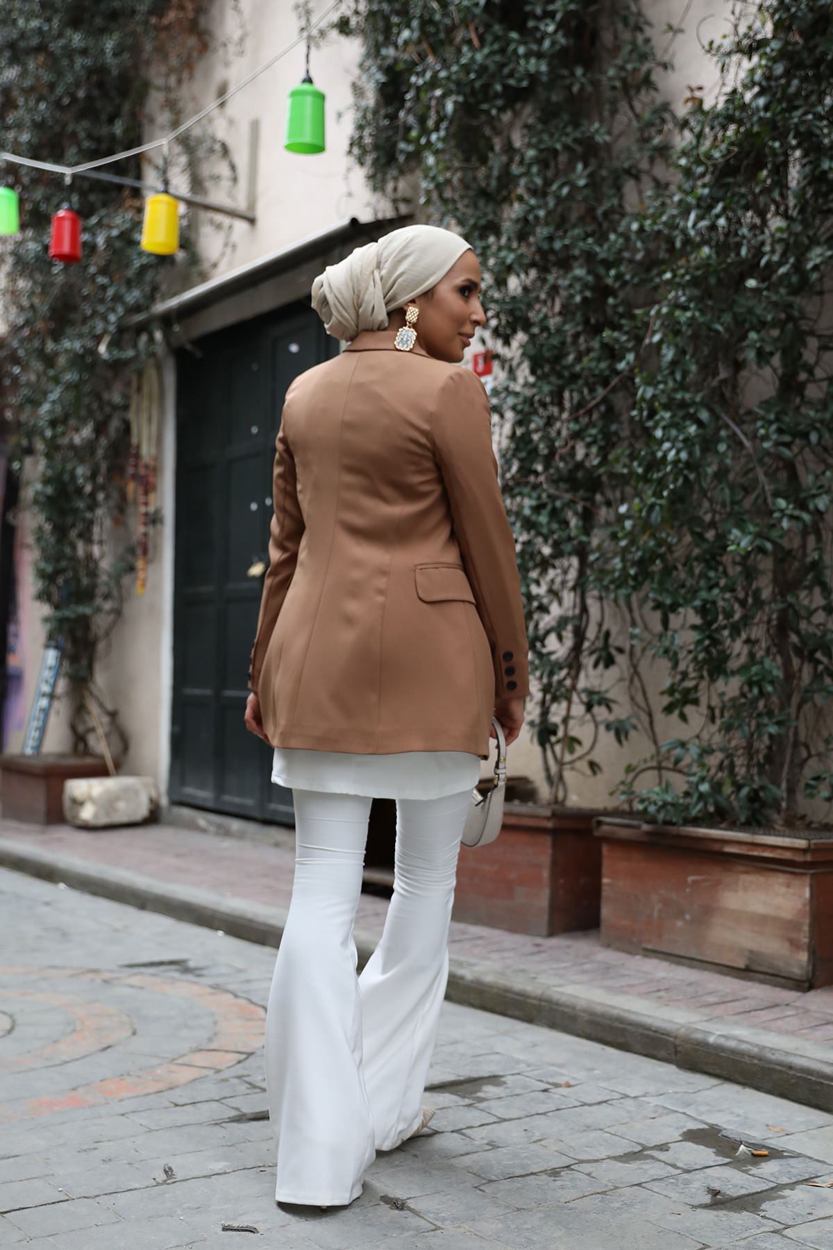 Çif Düğmeli Blazer Ceket-Camel
