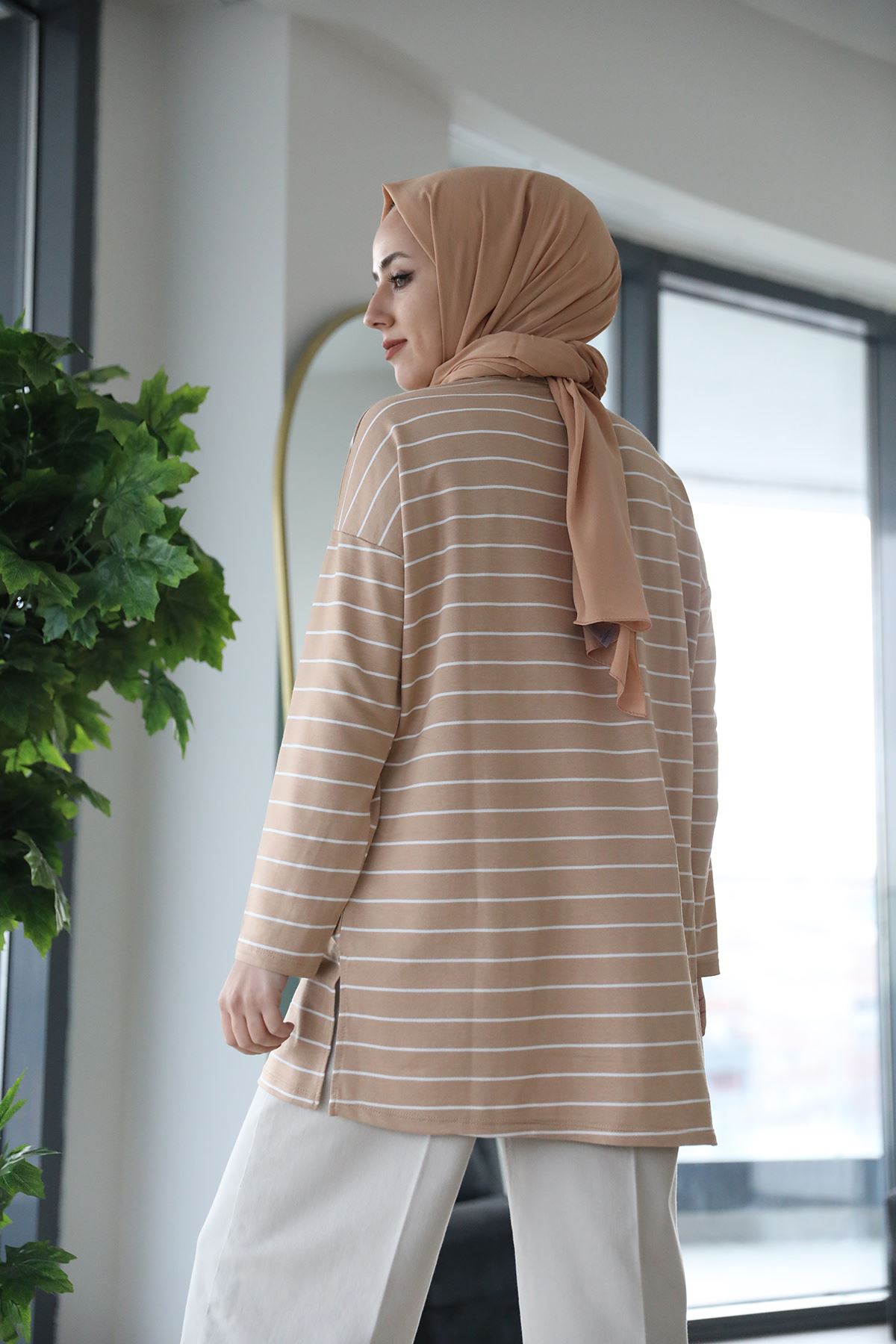Çizgili Tunik-Camel