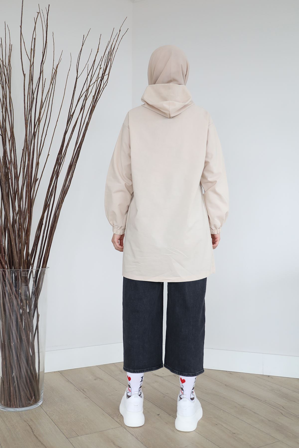 Fermuarlı Sweatshirt-Taş