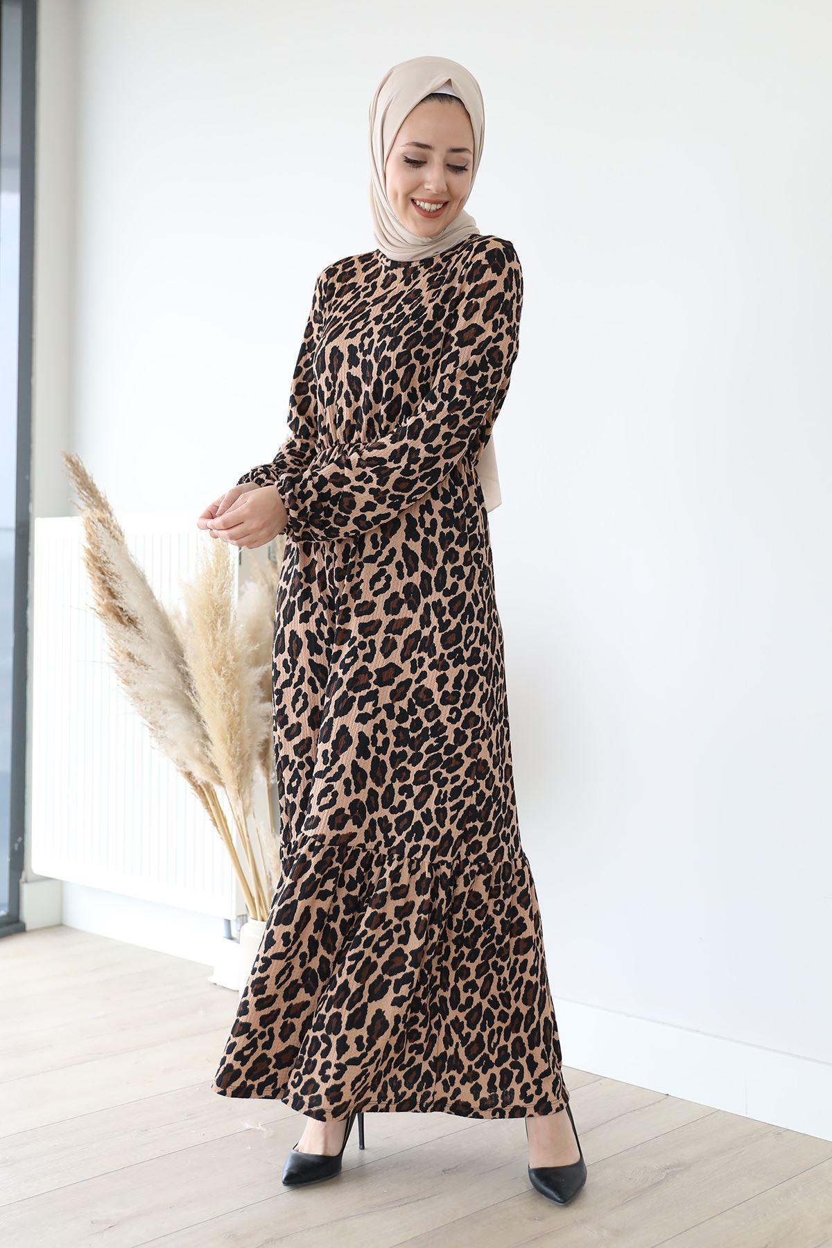 Leopar Desen ElbiseKahve