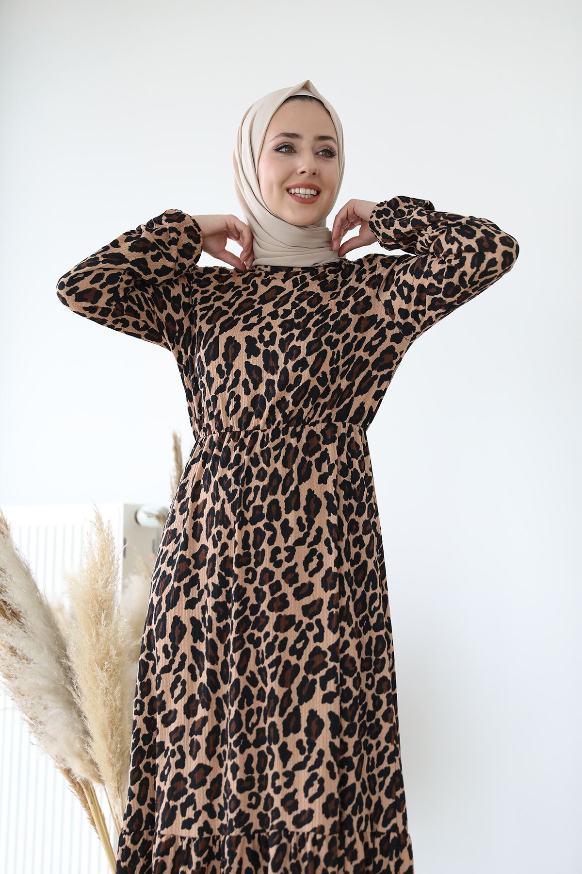 Leopar Desen ElbiseKahve