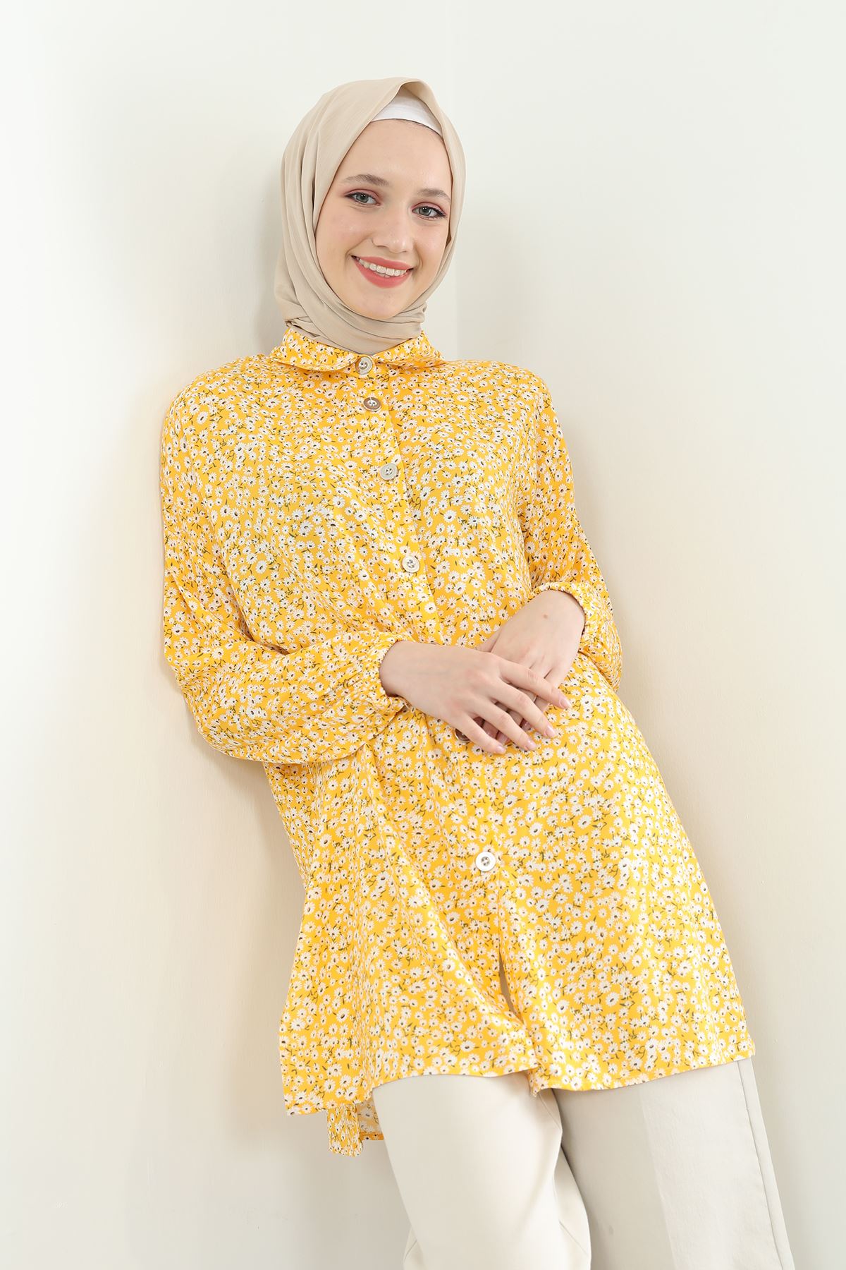 Papatya Desen Gömlek-Hardal