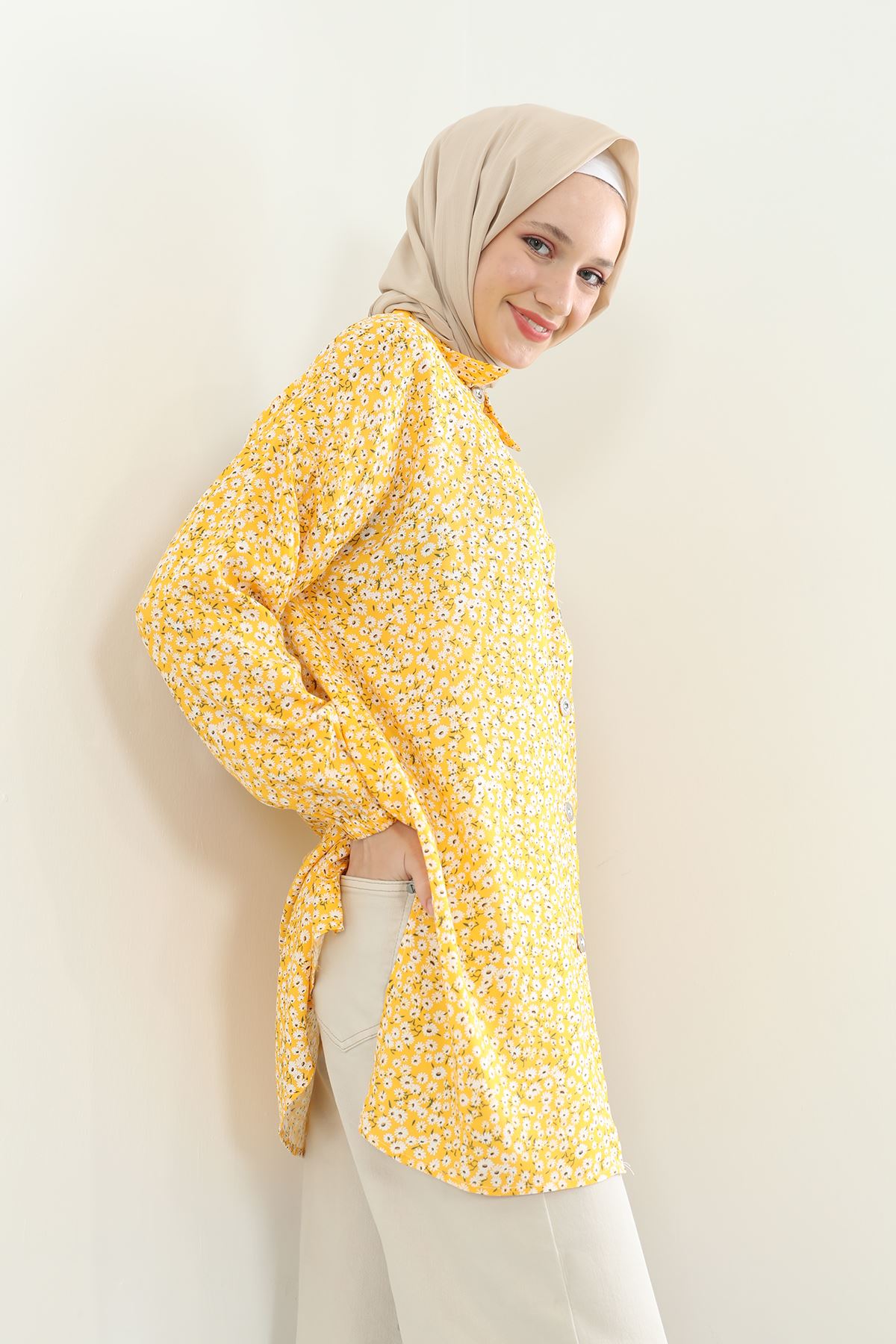 Papatya Desen Gömlek-Hardal