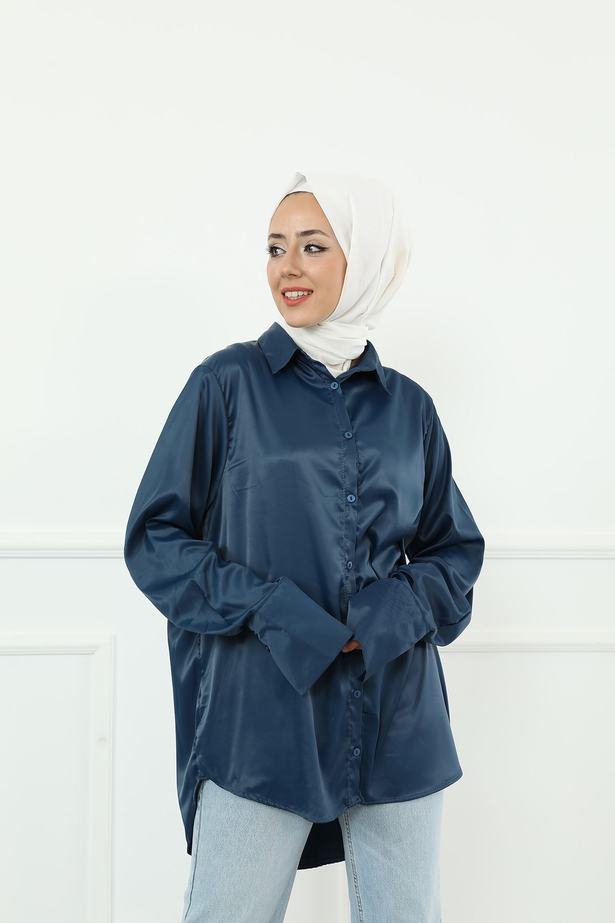 Saten Gömlek-Lacivert