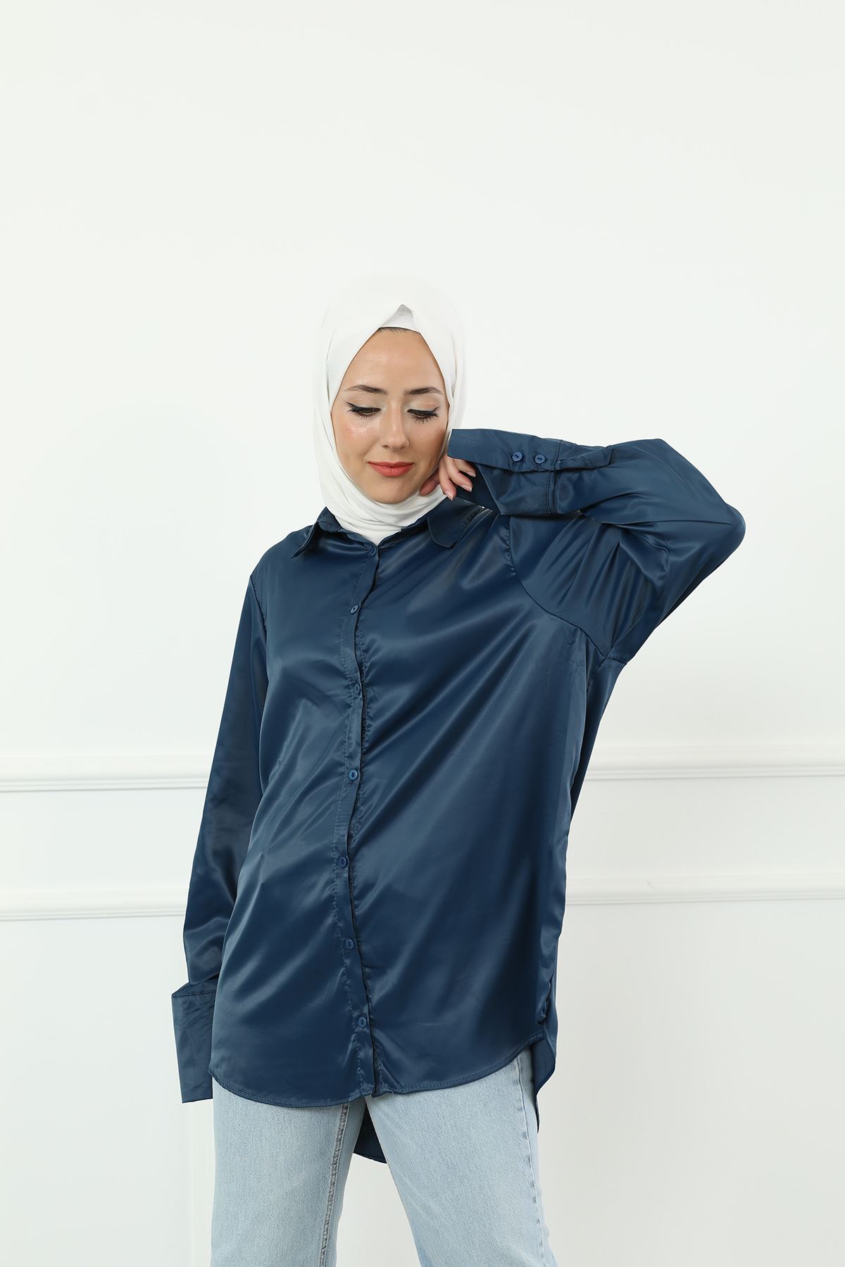 Saten Gömlek-Lacivert