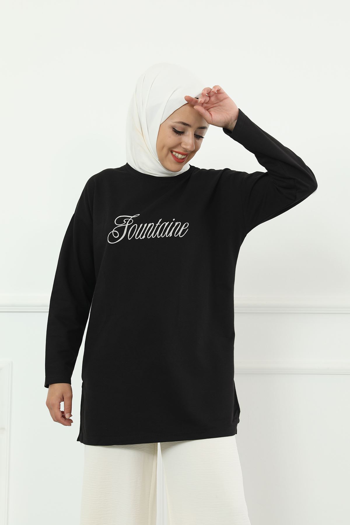 Fountine Baskılı Sweatshirt-Siyah