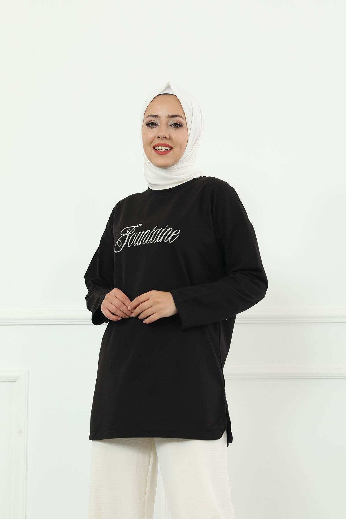 Fountine Baskılı Sweatshirt-Siyah