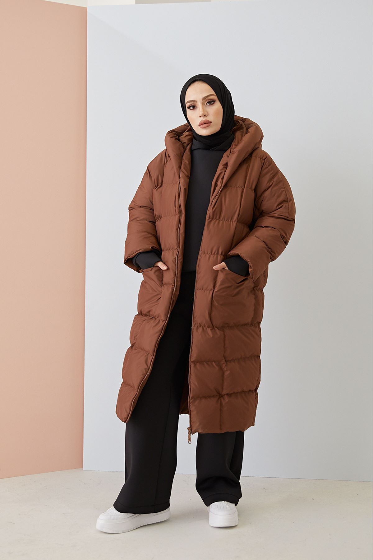 Oversize Şişme Mont-Kahve