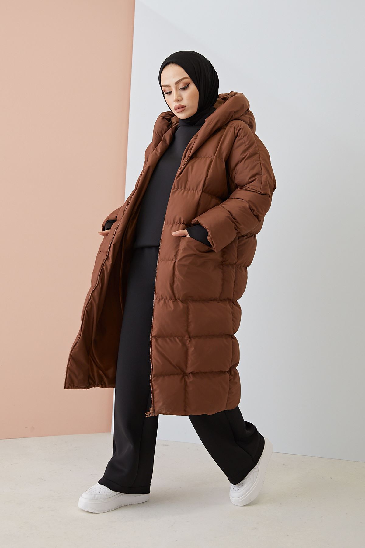 Oversize Şişme Mont-Kahve