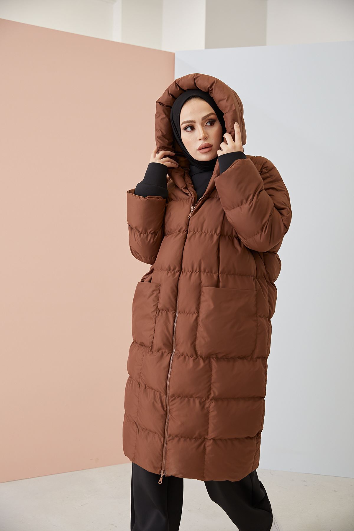 Oversize Şişme Mont-Kahve