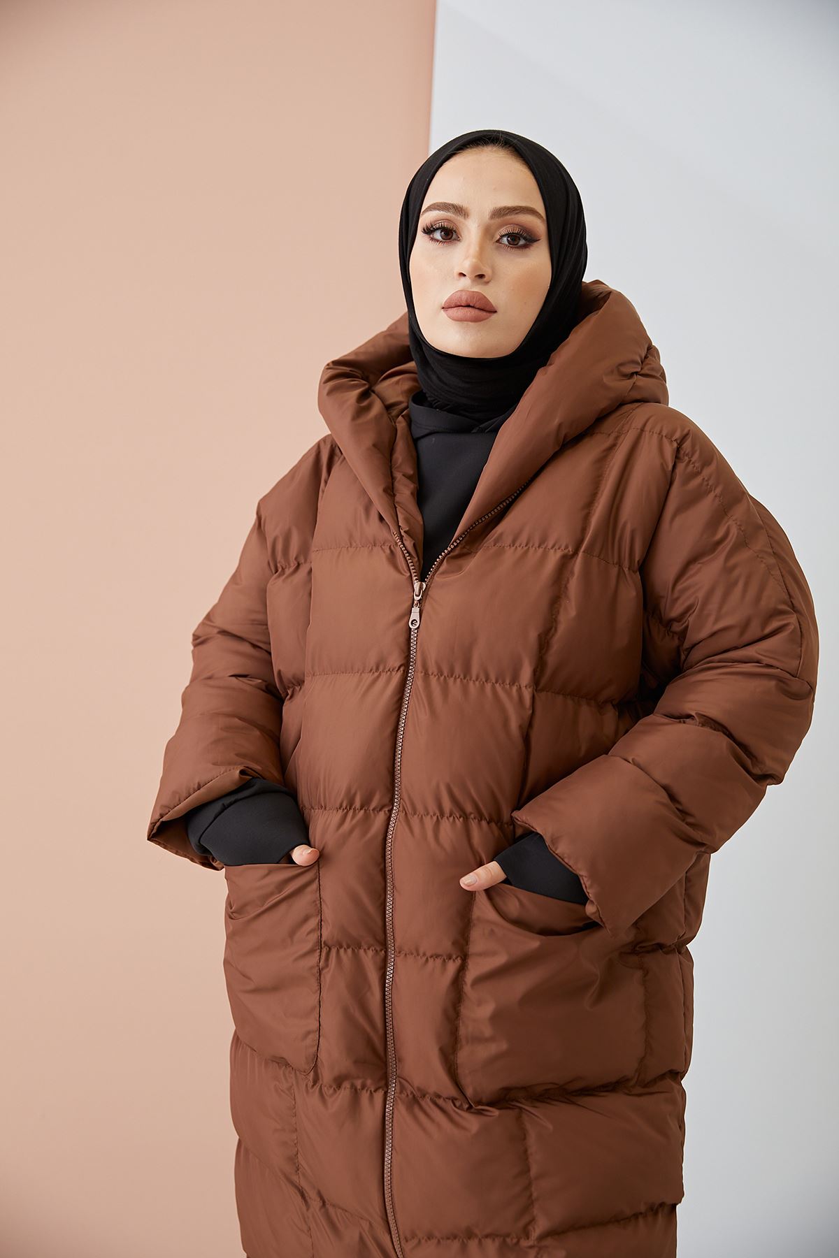 Oversize Şişme Mont-Kahve