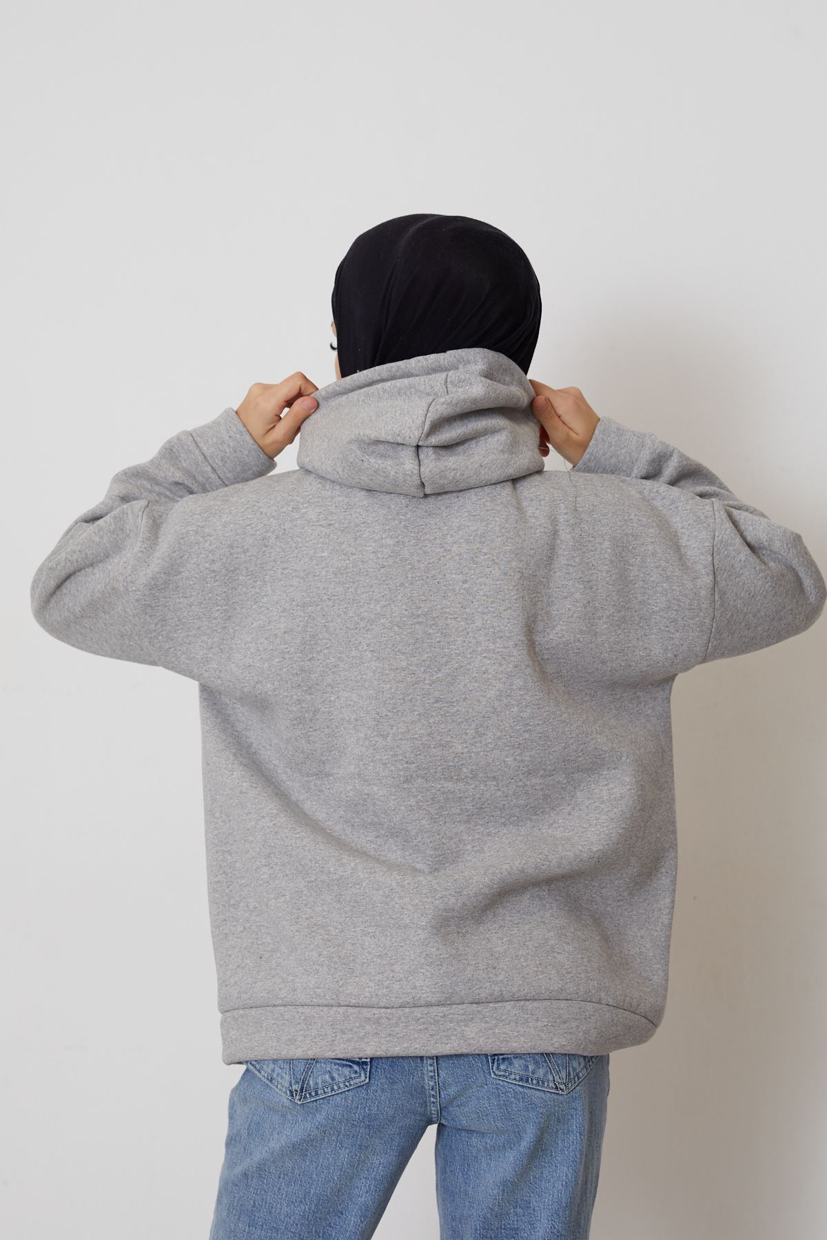 Baskılı Üç İplik Sweatshirt-Gri
