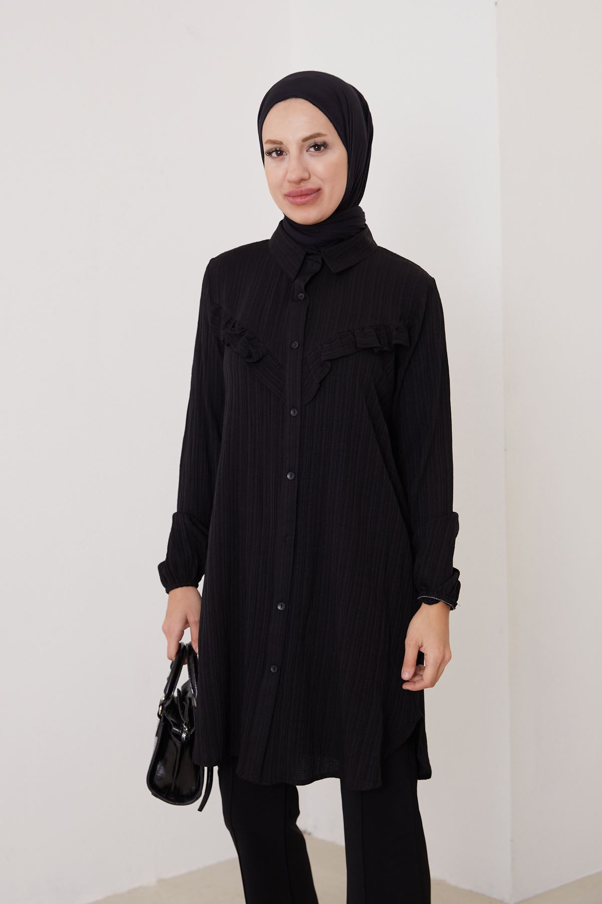 Fırfır Detay Tunik-Siyah