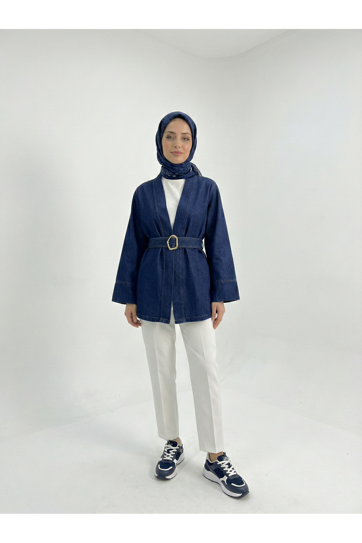 Geniş Manşet Kot Ceket-Lacivert