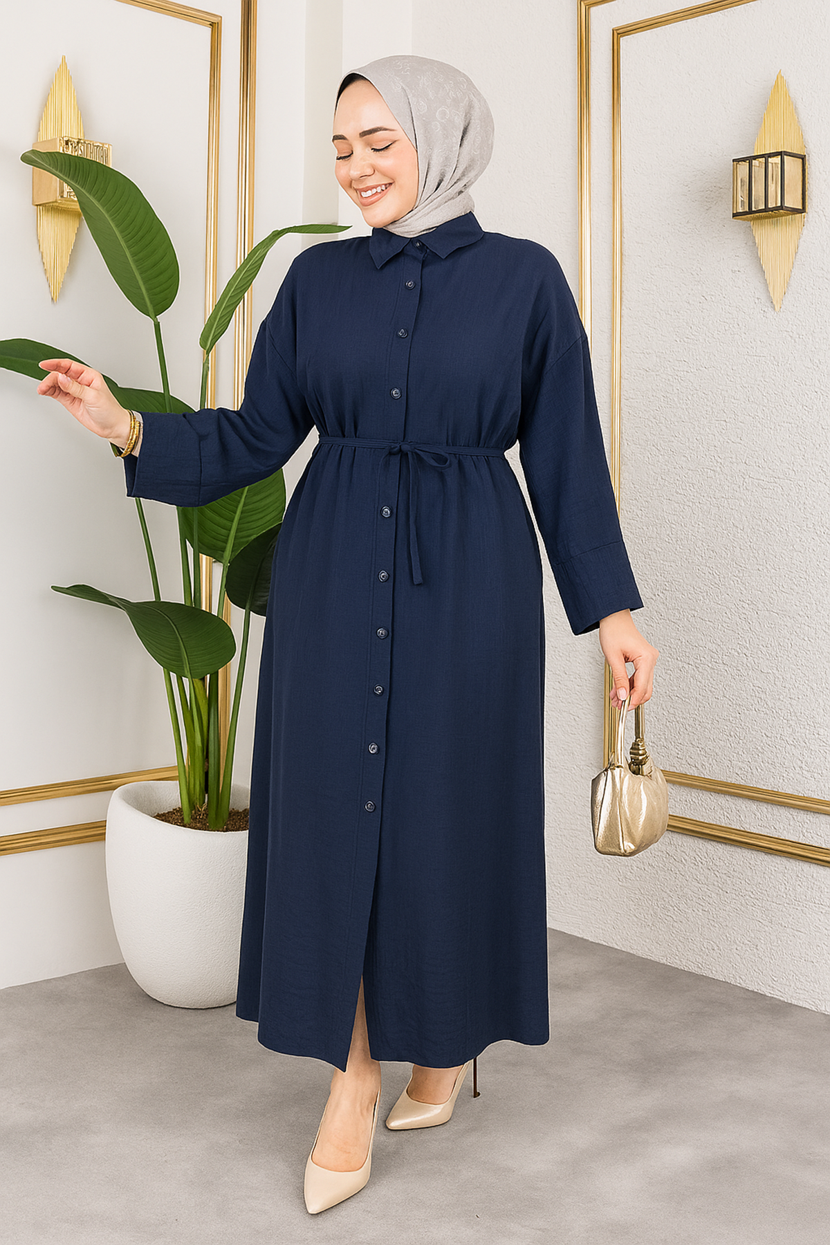 Pat Detay Elbise-Lacivert