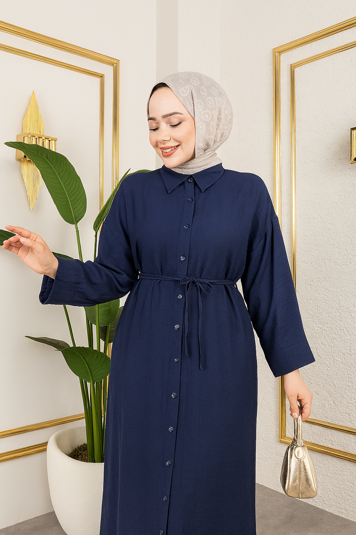 Pat Detay Elbise-Lacivert