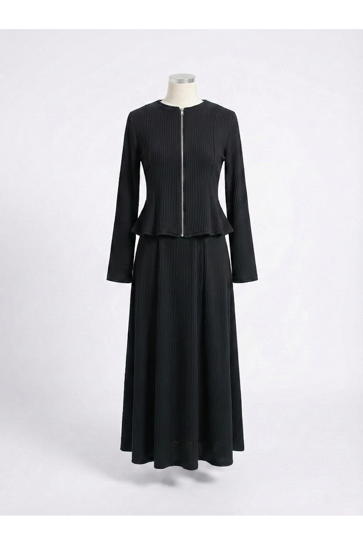 Fermuar Detay Ön Parçalı Takım-Siyah