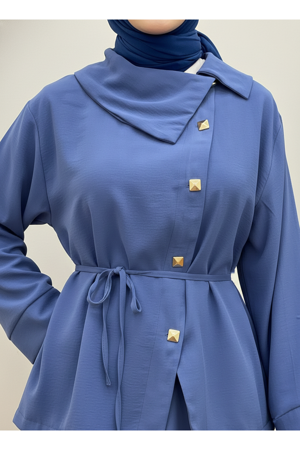 Çapraz Düğmeli Etekli Takım-İndigo