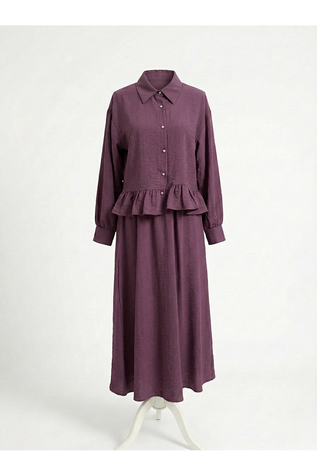 Büzgü Detay Etekli Takım-Mürdüm