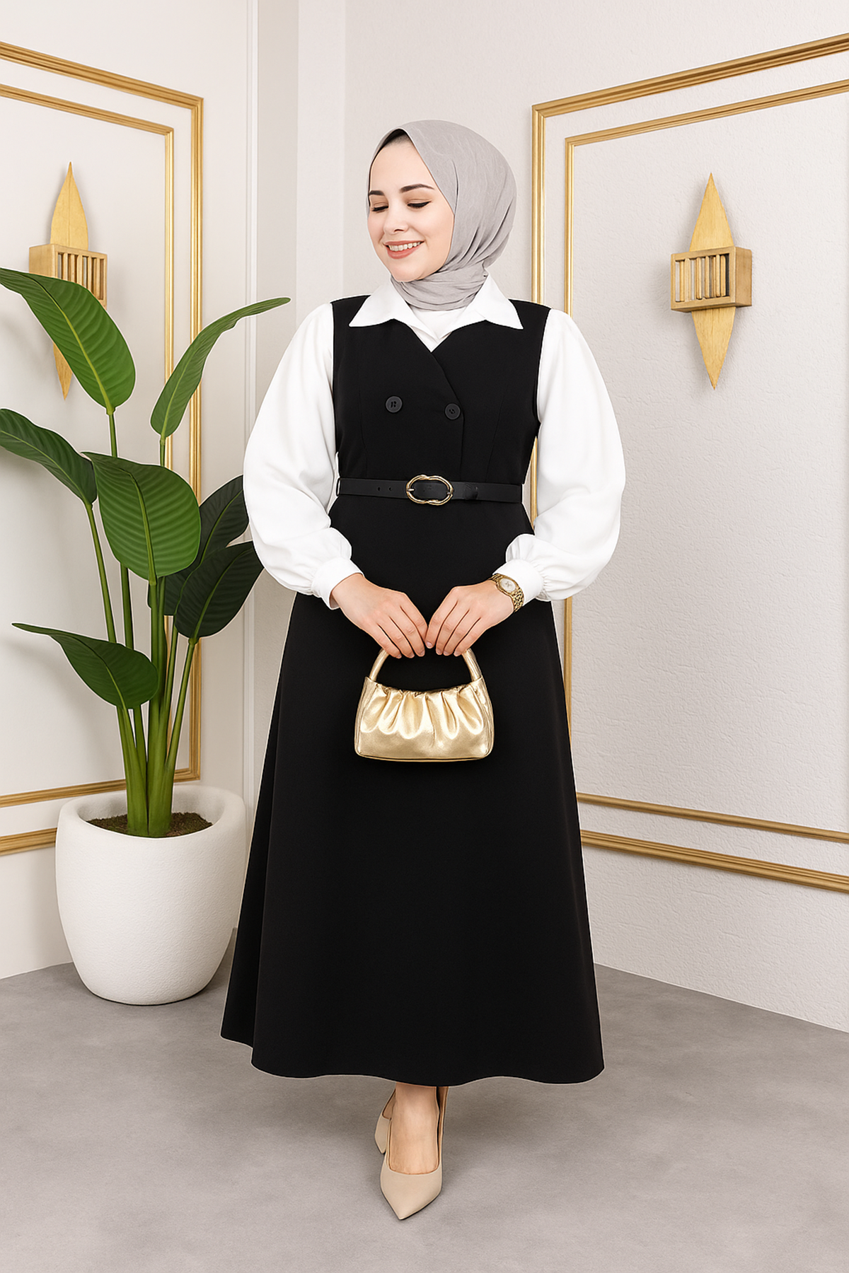 Düğme Detay Jile-Siyah