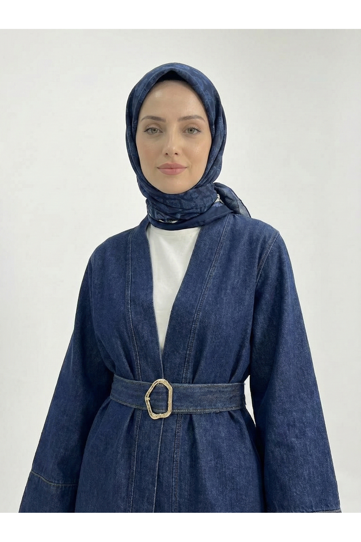 Geniş Manşet Kot Ceket-Lacivert