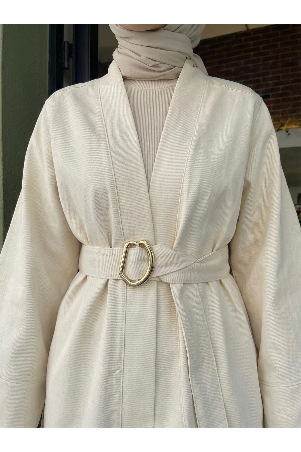 Geniş Manşet Kuşak Detay Ceket-Taş