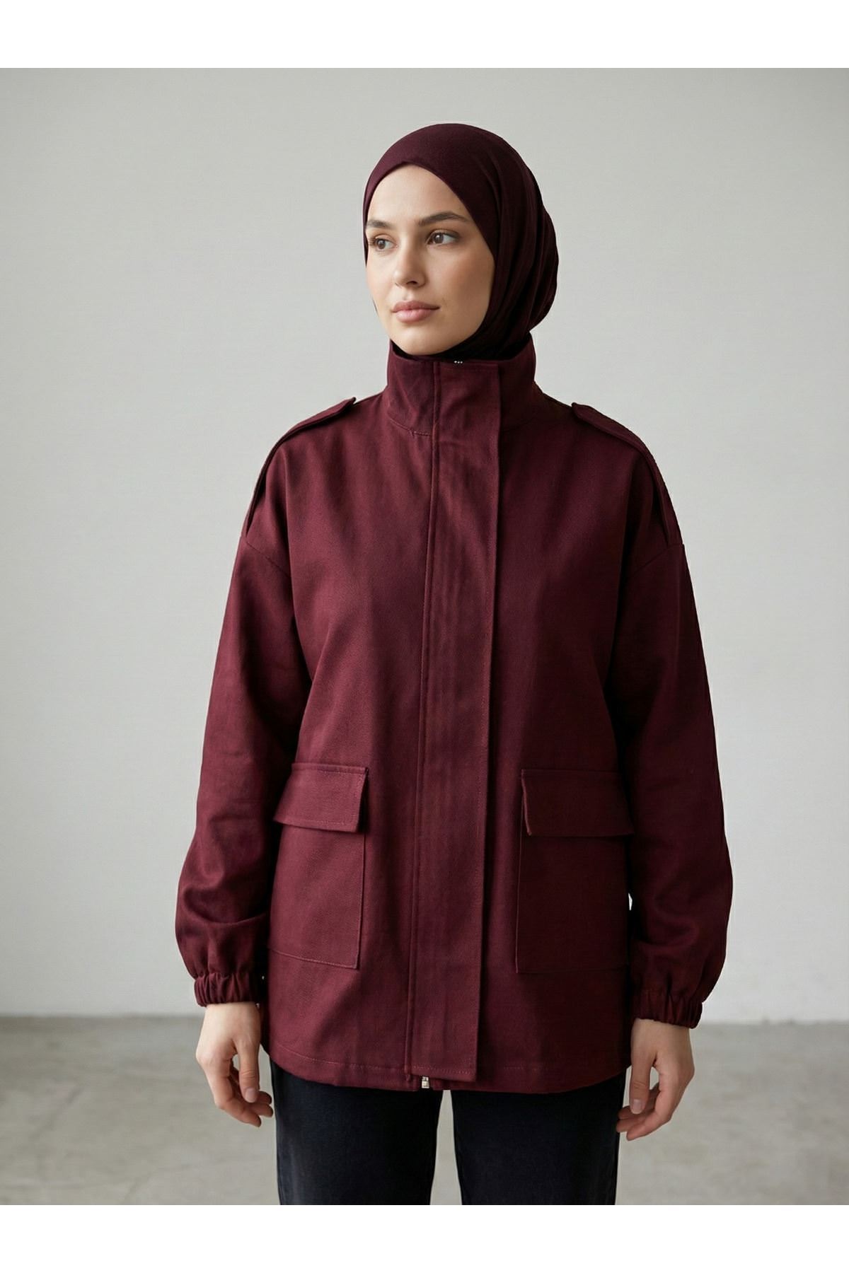 Apoletli Cep Kapaklı Ceket-Bordo