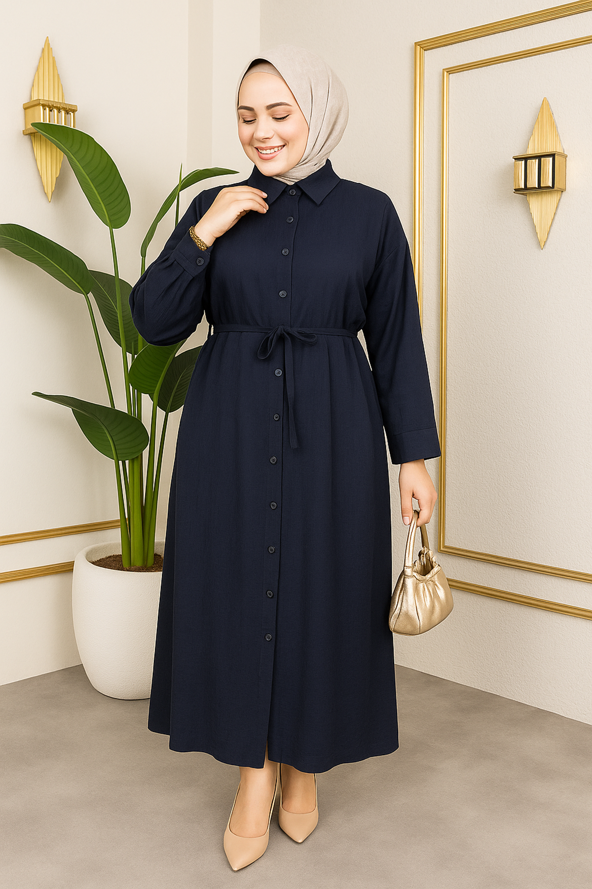 Pat Detay Elbise-Lacivert