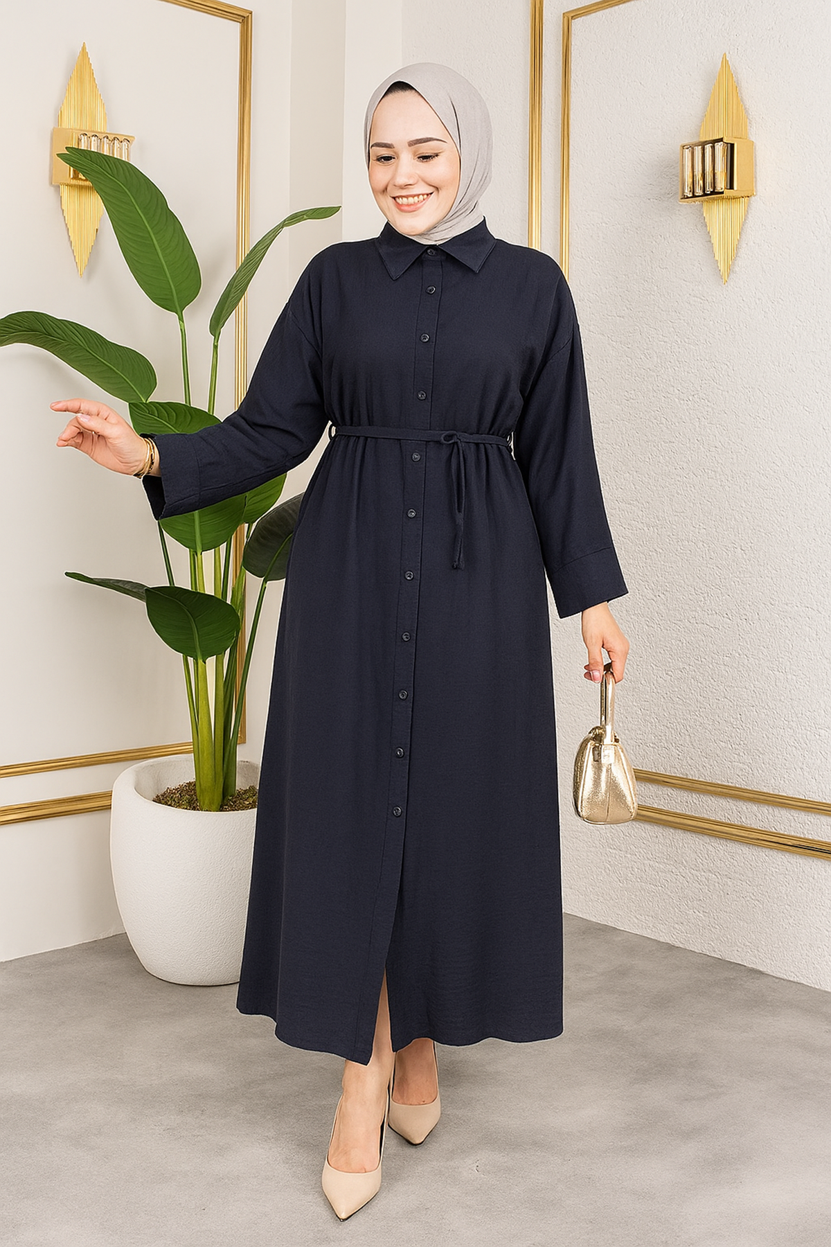 Pat Detay Elbise-Lacivert