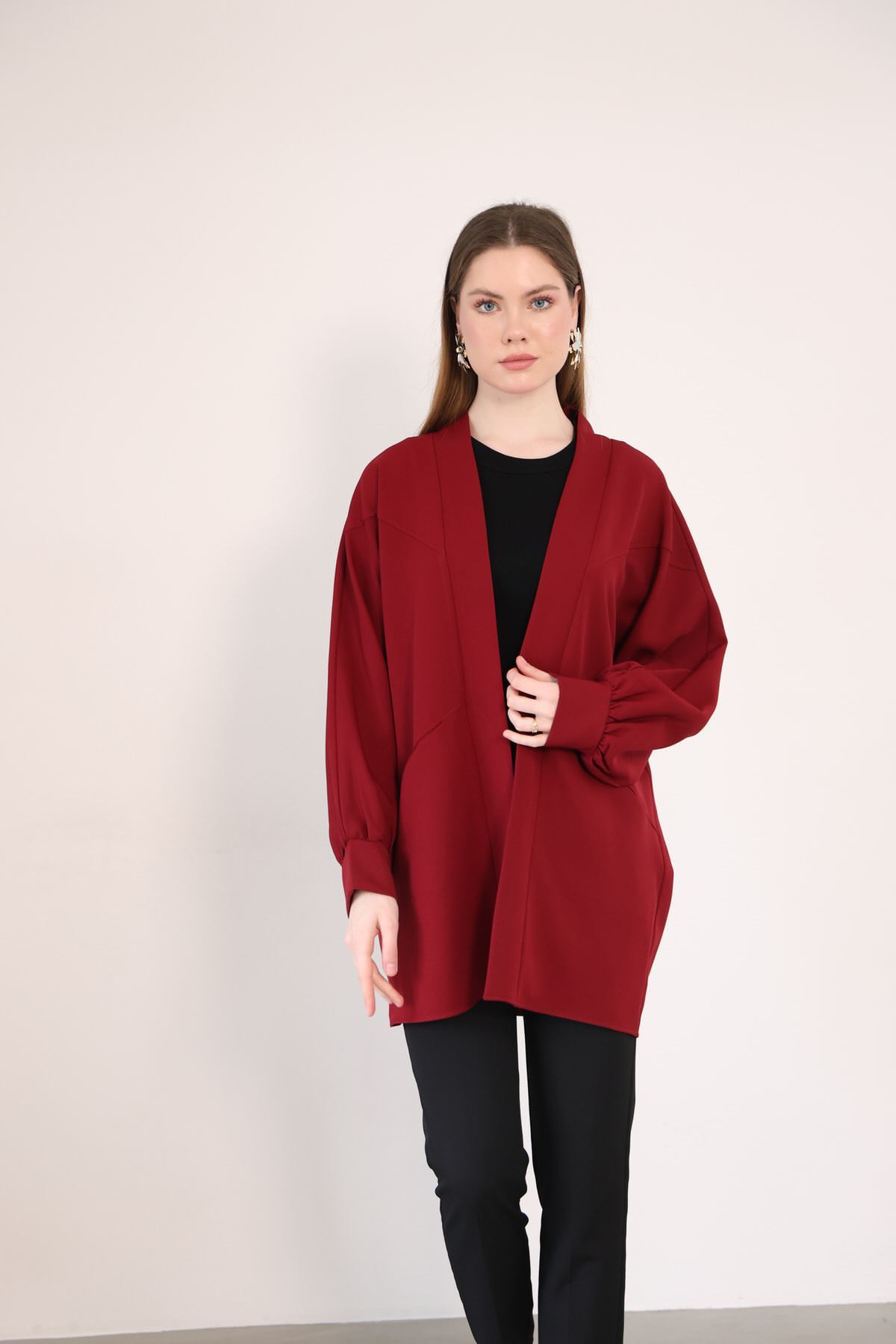 Cep Detay Atlas Hırka-Bordo