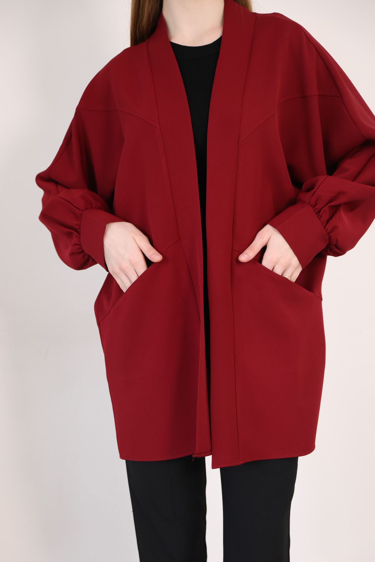 Cep Detay Atlas Hırka-Bordo