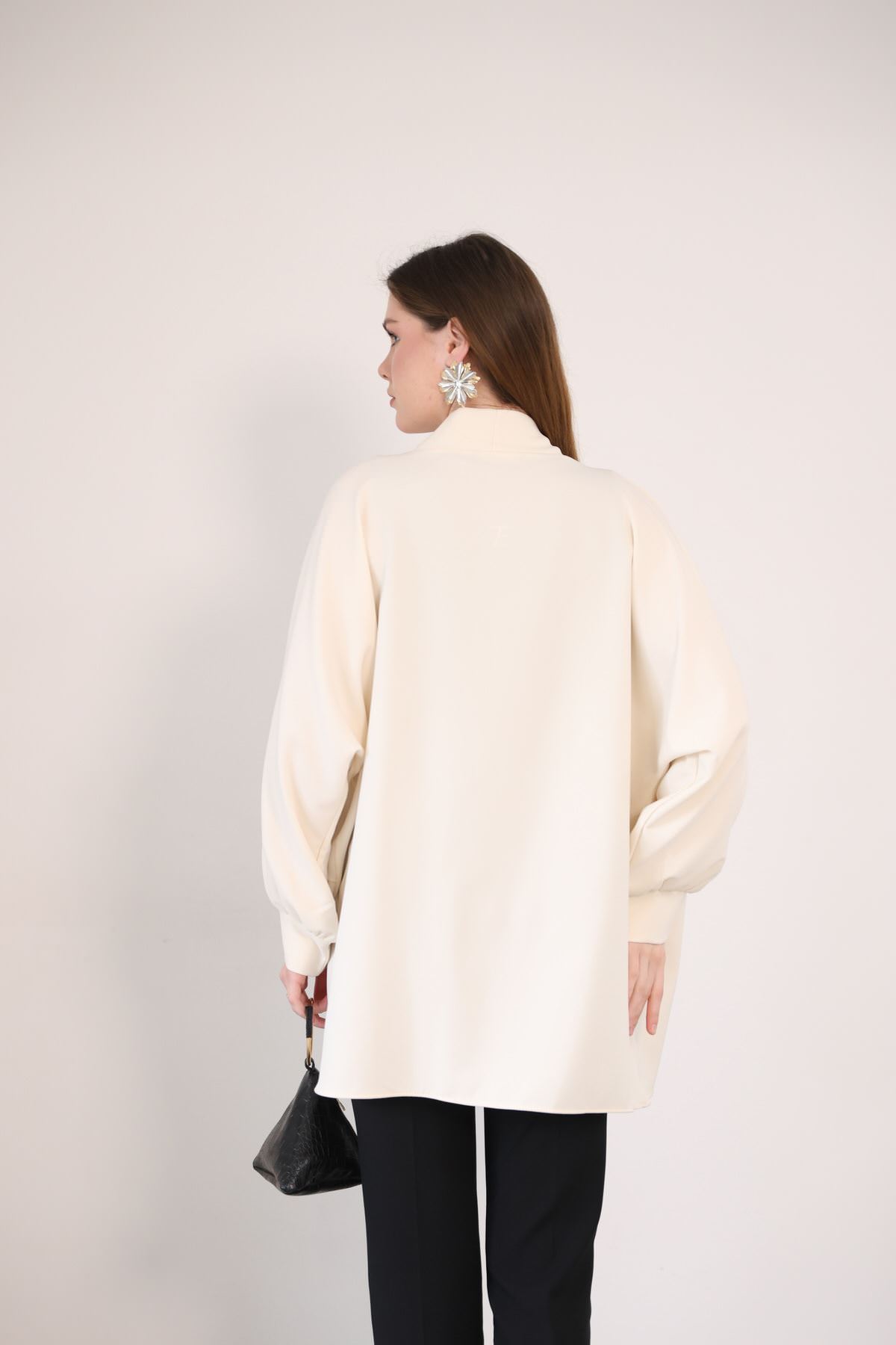 Cep Detay Atlas Hırka-Krem