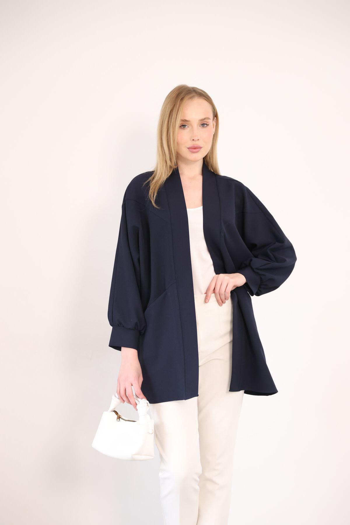 Cep Detay Atlas Hırka-Lacivert