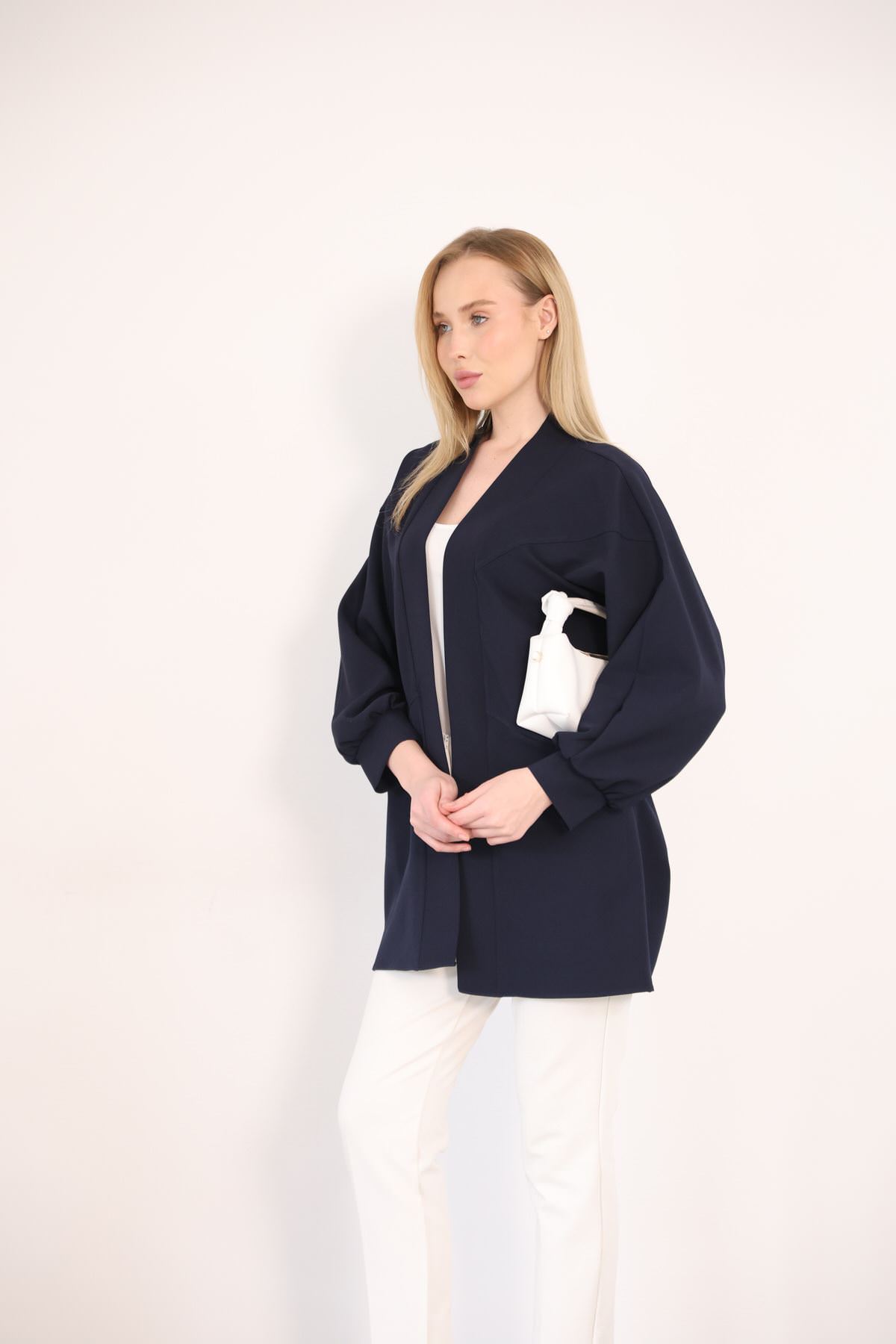 Cep Detay Atlas Hırka-Lacivert