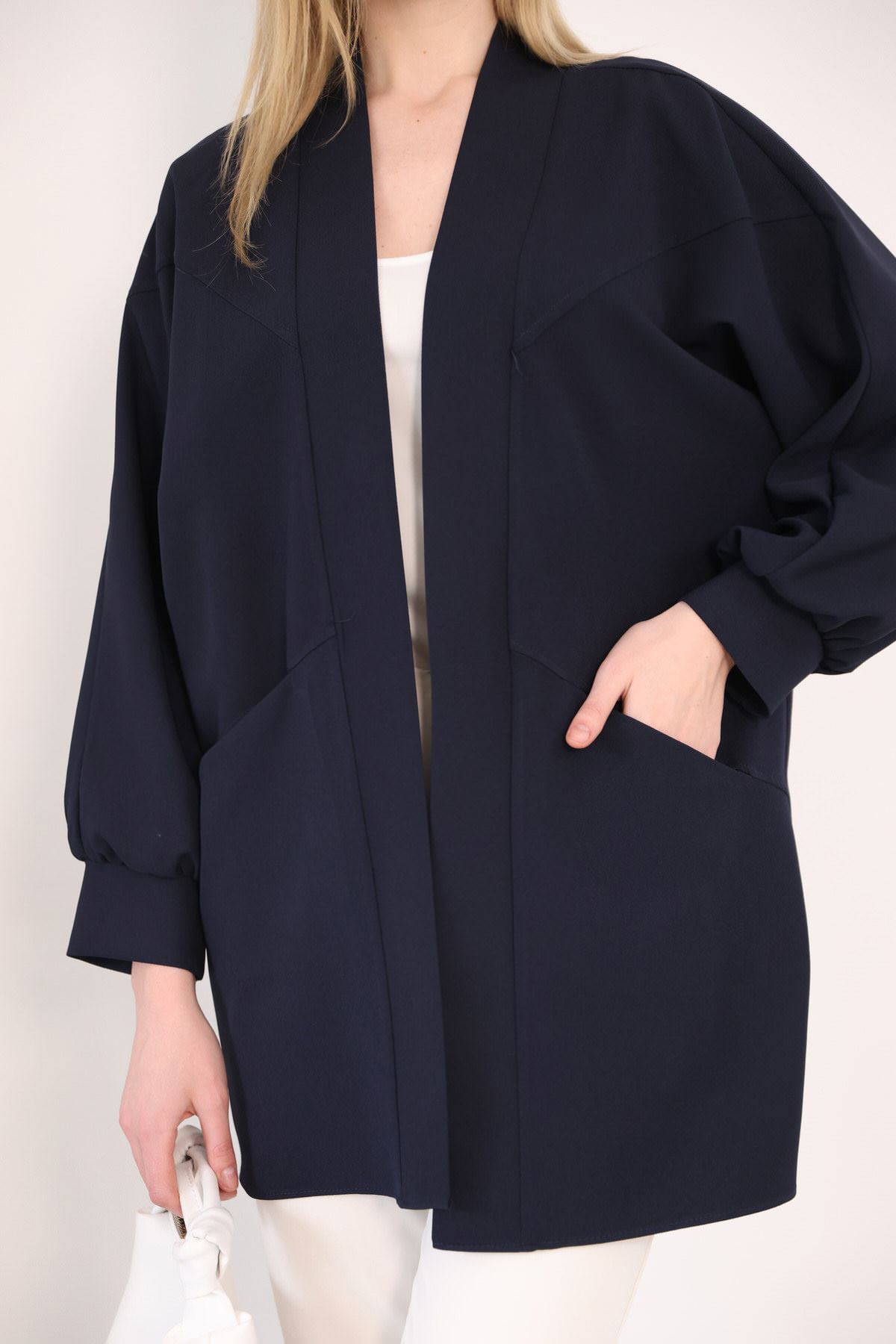 Cep Detay Atlas Hırka-Lacivert