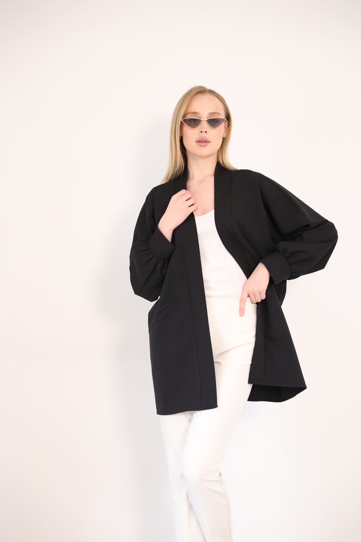 Cep Detay Atlas Hırka-Siyah