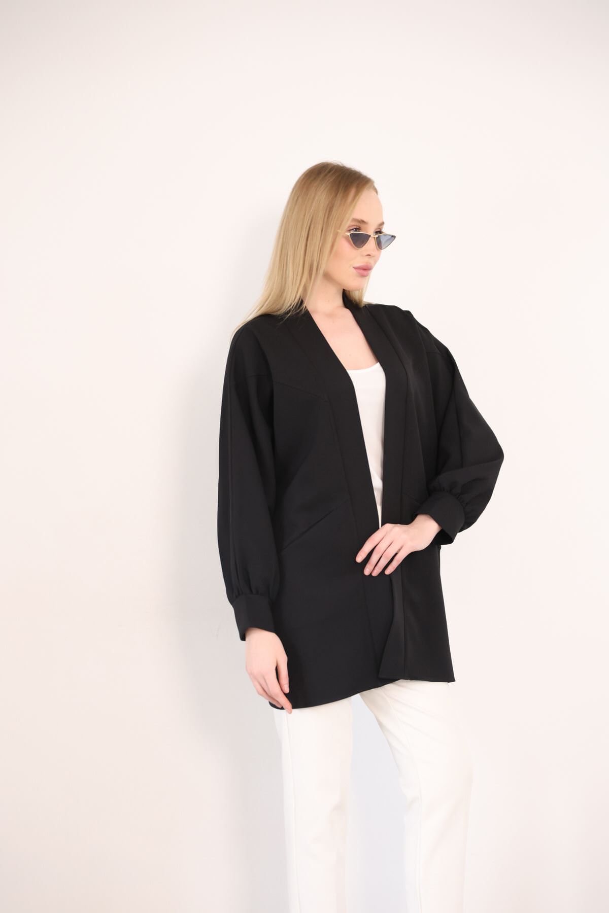 Cep Detay Atlas Hırka-Siyah