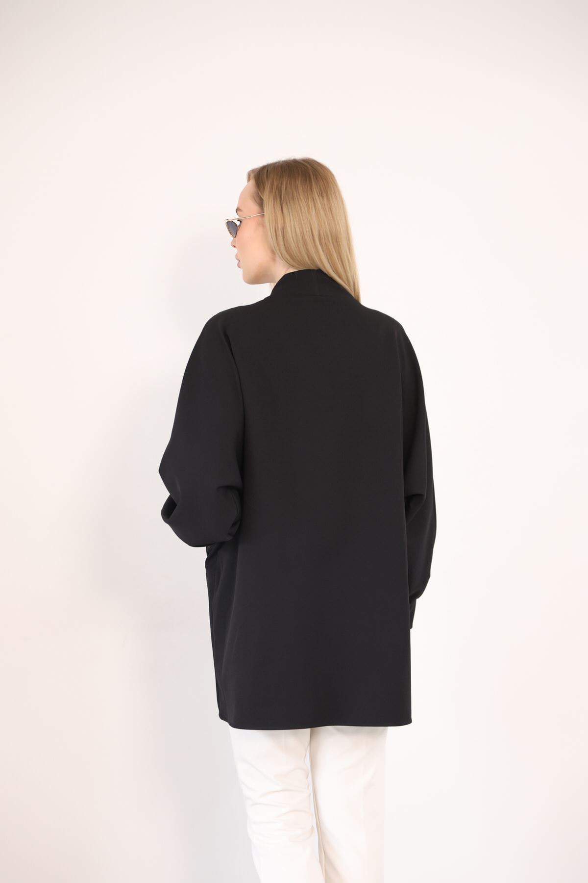 Cep Detay Atlas Hırka-Siyah