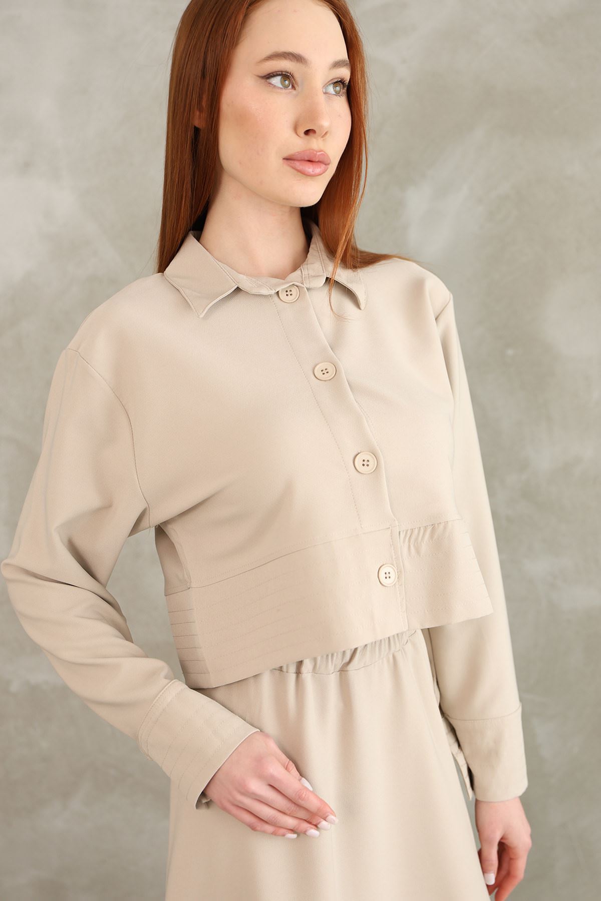 Sıralı Dikiş Detay Etekli Takım-Taş