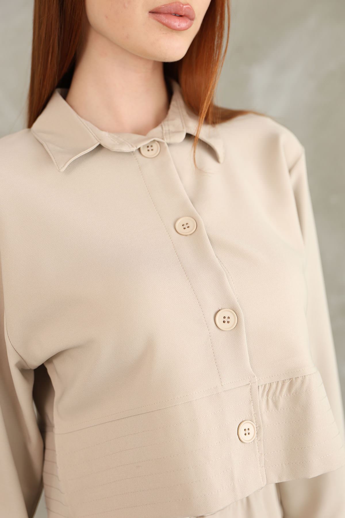 Sıralı Dikiş Detay Etekli Takım-Taş