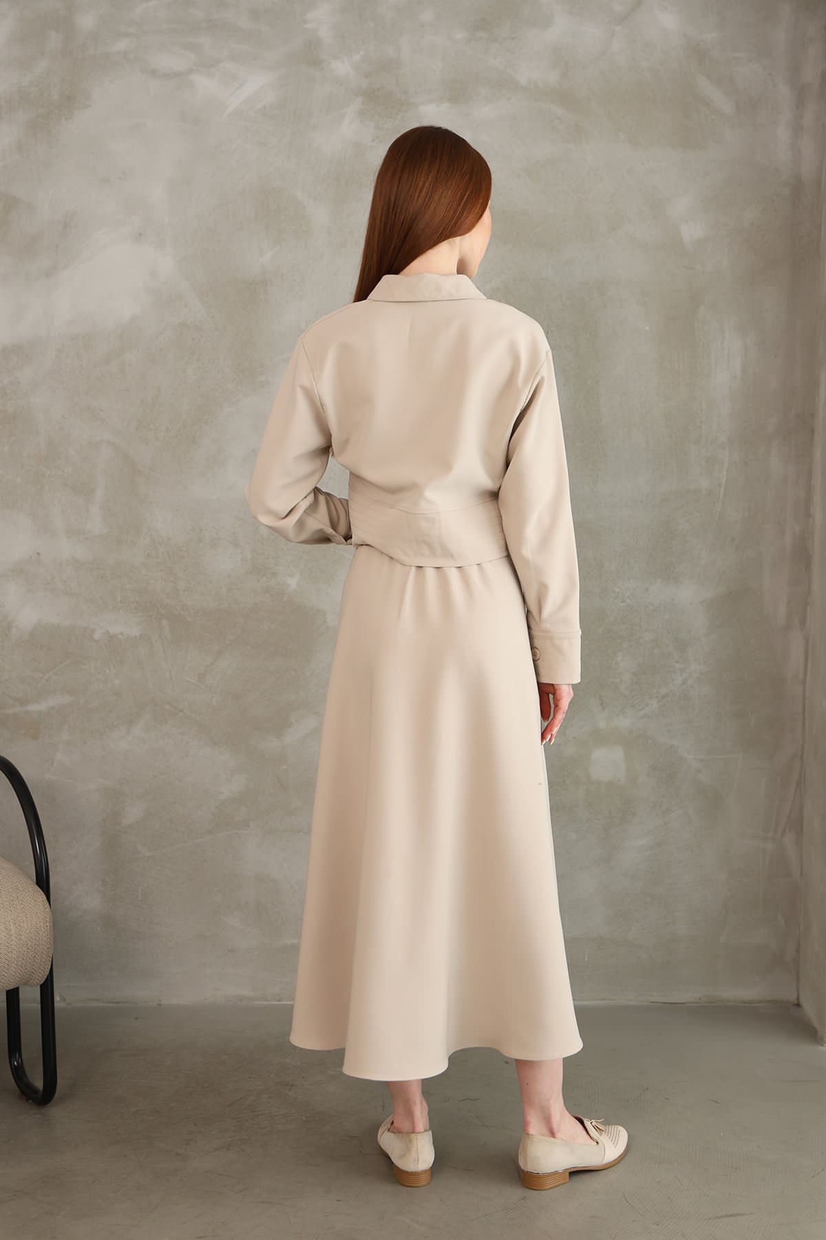 Sıralı Dikiş Detay Etekli Takım-Taş