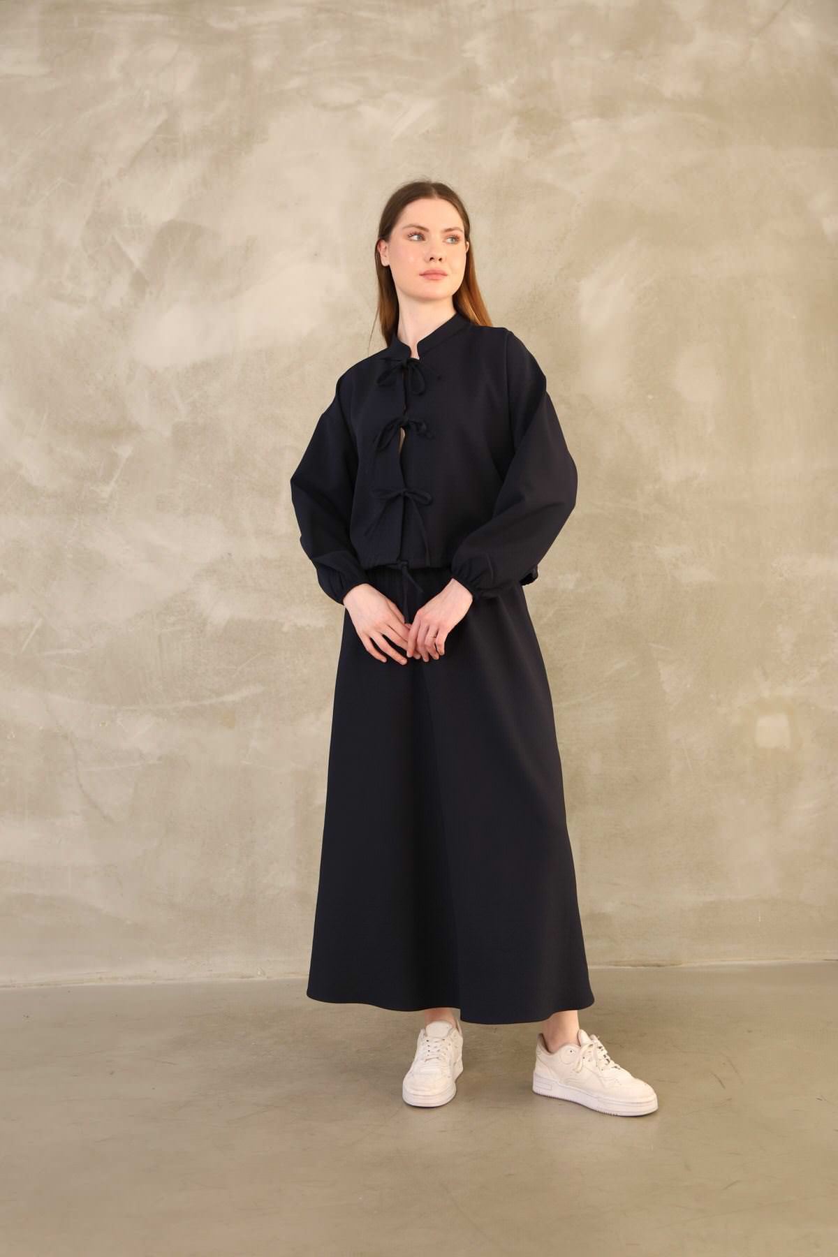 Üç Bağcıklı Etekli Takım-Lacivert