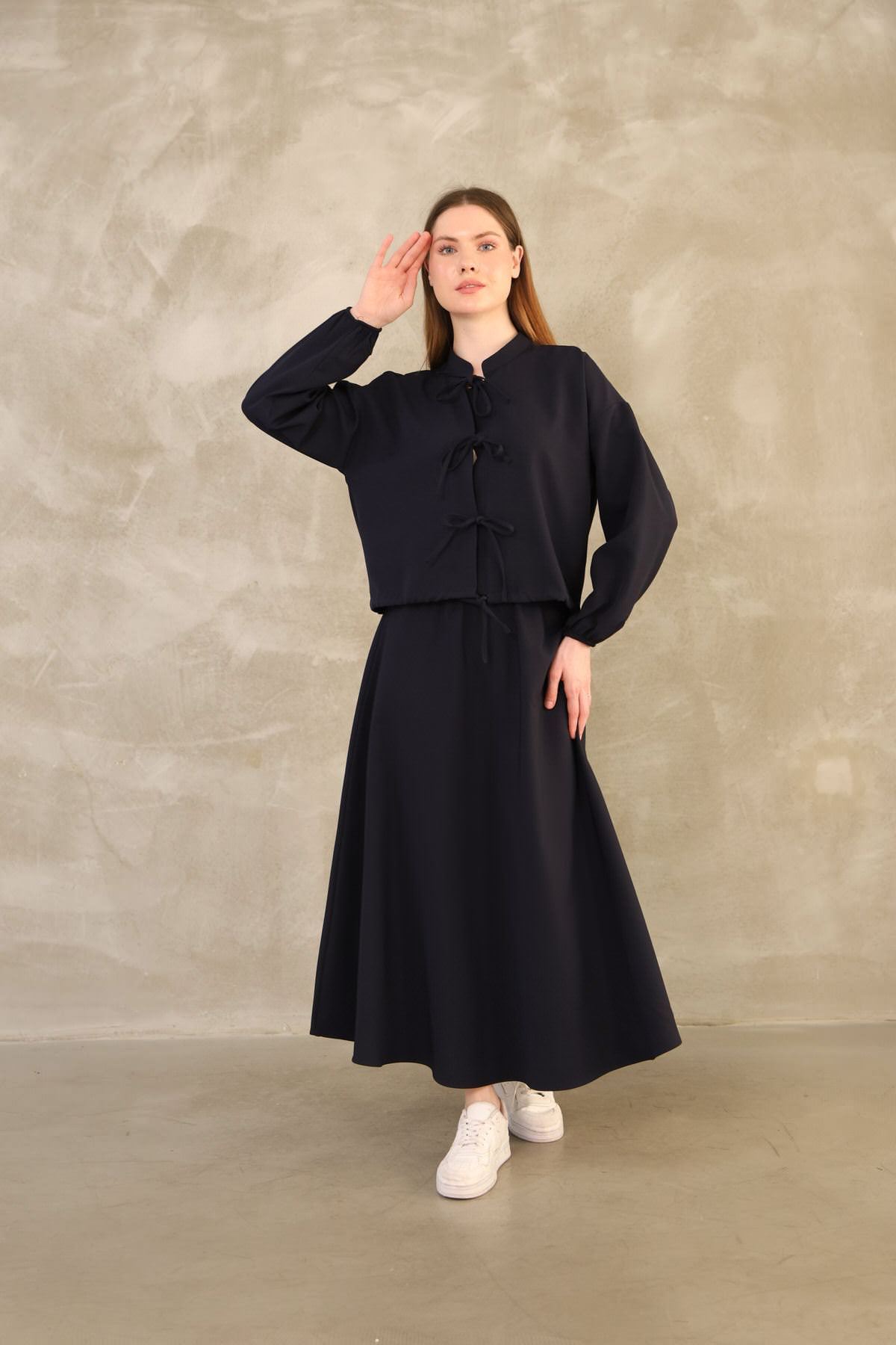 Üç Bağcıklı Etekli Takım-Lacivert