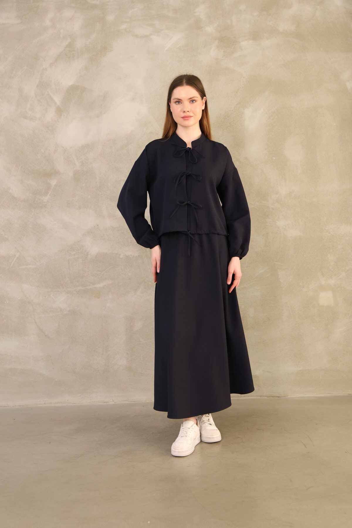 Üç Bağcıklı Etekli Takım-Lacivert