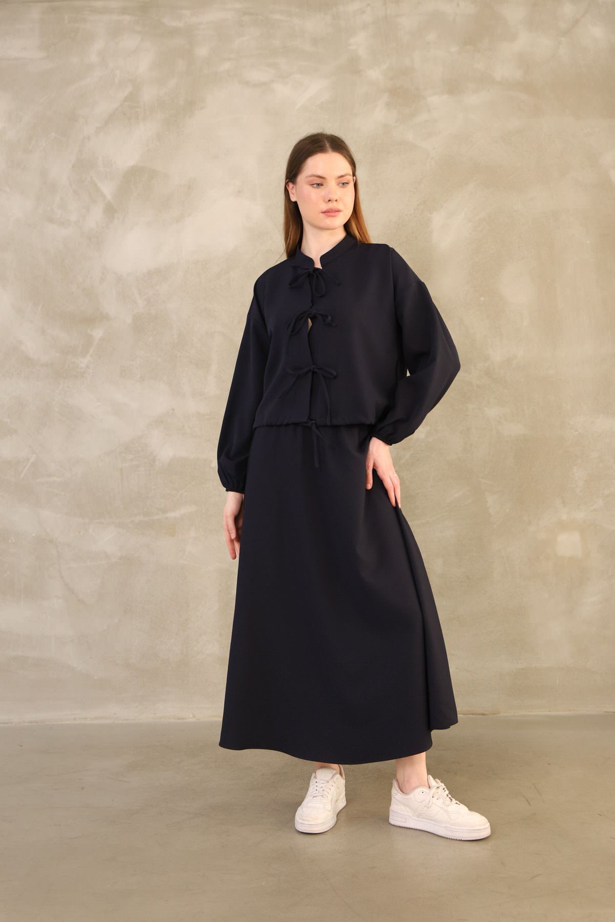 Üç Bağcıklı Etekli Takım-Lacivert