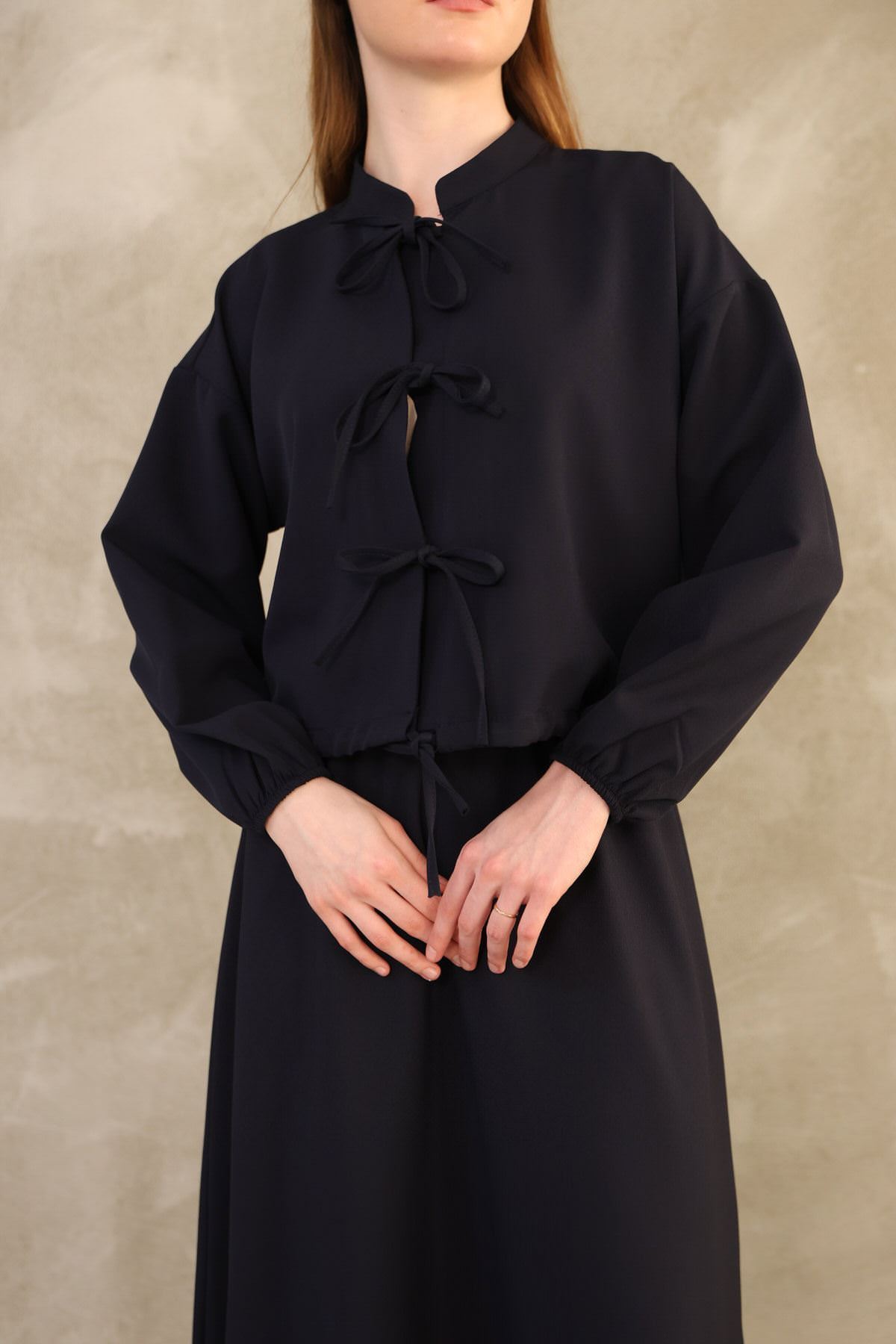 Üç Bağcıklı Etekli Takım-Lacivert